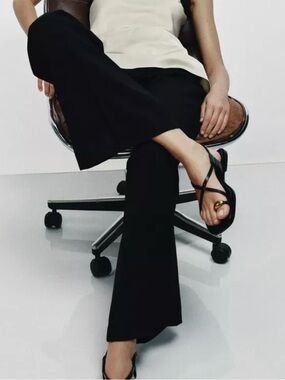 ZARA- Black Strappy Toe-Ring Sandals with Gold Accent